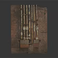 Hardware Tools Mounted On Brick Wall With Metal Pipes Components And Boxes 3d model