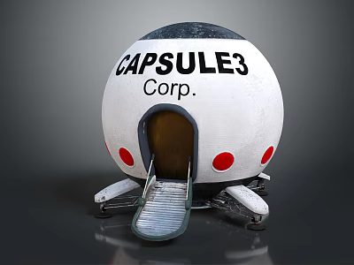 Capsule3 Corp Spherical Capsule Featuring White Body Black Top Red Dots And Ladder 3d model