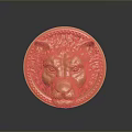 Golden Circular Lion Head Emblem With Decorative Texture And Detailed Facial Features