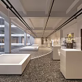 Modern Cultural Center Interior With Open Exhibition Space And White Display Platforms