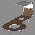 Modern Curved Wooden Furniture With Metal Legs Circular Cutouts And Small Square Top
