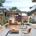 Modern Courtyard Garden Design With Wooden Deck Outdoor Seating And Green Plants
