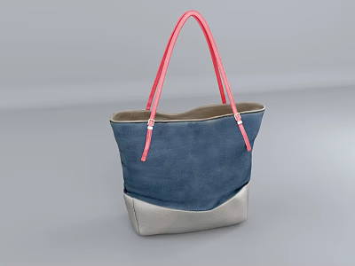 Stylish Blue And Silver Tote Bag With Pink Handles And Canvas Fabric Design 3d model
