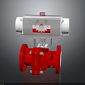 Red Ball Valve With White Actuator And Gear Symbol Flange Connection Industrial Equipment