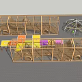 Wooden Playground Equipment With Colorful Floor Panels And Net Climbing Structures