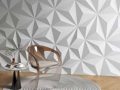 Geometric Pattern Gray White Wall With Transparent Chair Small Round Table And Plant 3d model