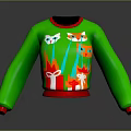 Green Sweater With Colorful Cat Patterns And Gift Box Designs For Daily Wear