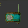 Vintage Radio Wooden Frame Turquoise Panel With Antenna And Knobs On Reflective Surface