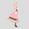 Anime Game Character With Blonde Hair Long Sleeves Pink White Dress And Golden Decorations