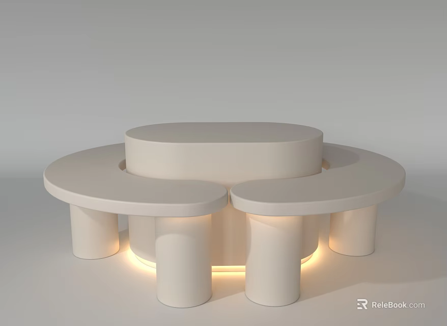 White Round Display Shelves With Multiple Circular Platforms And Illuminated Base 3d model 