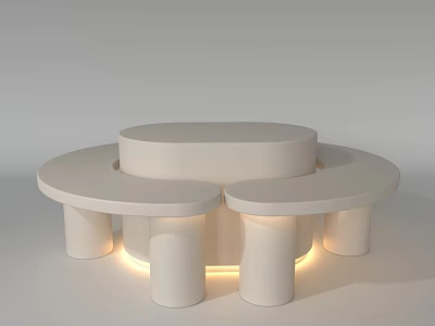 White Round Display Shelves With Multiple Circular Platforms And Illuminated Base 3d model