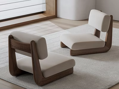 Pair of Modern Leisure Chairs With Wooden Frame And Light Upholstered Seats On Neutral Rug 3d model