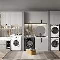 Modern Bathroom Cabinet Rack With Washing Machine Dryer Sink And Mirror Storage