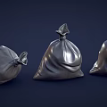 Multiple Silver Trash Bags Arranged In A Row On Dark Background 3d model