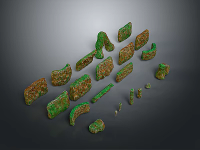 Natural Wood Stone Irregular Shapes With Green Brown Textures And Decorative Pieces 3d model