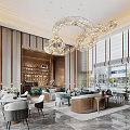 Elegant Modern Sales Office Interior With Crystal Chandelier Comfortable Seating Display Area And Large Windows