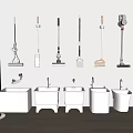 Wall Mounted Mops And White Buckets In Cleaning Tools Display Area 3d model