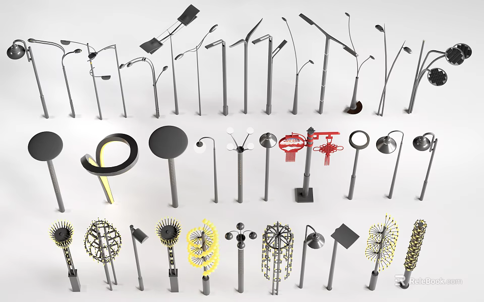 Stylish Decorative Lights With Various Modern Designs And Unique Structures 3d model