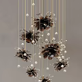Artistic Modern Chandelier Featuring Dark Brown Flower Shaped Accents And Hanging Crystal Beads