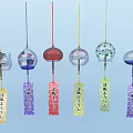 Colorful Japanese Style Hanging Wind Chimes With Glass Balls And Decorative Tags