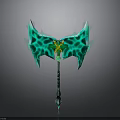 Fantasy Axe With Symmetric Green Glowing Blade And Yellow Accent Handle