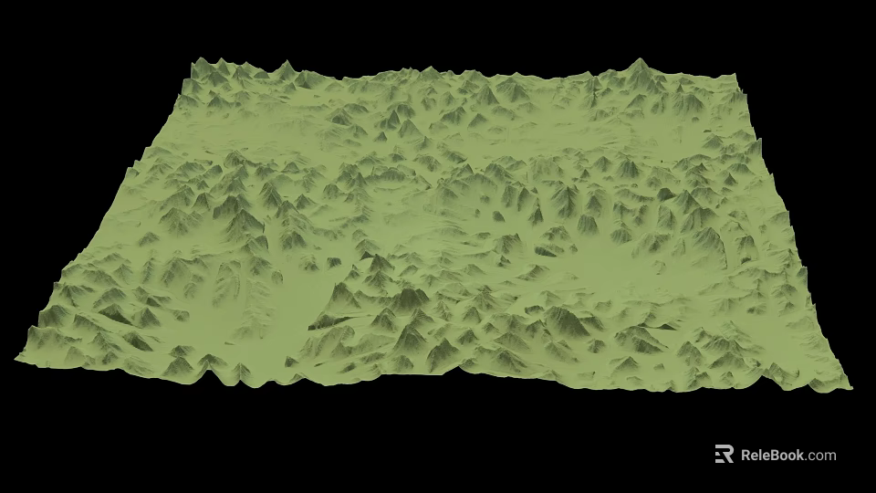 Green Mountainous Terrain Model With Detailed Elevated Peaks And Undulating Surface 3d model 