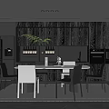 Modern Restaurant Interior Design Featuring Open Concept Black Cabinets Marble Dining Table And Chairs 3d model