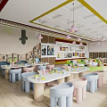 Modern Kindergarten Interior With Colorful Furniture Bookshelves And Playful Decor