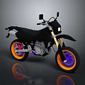 Stylish Black Motorcycle With Orange Rims Purple Accents And Reflective Surface Design