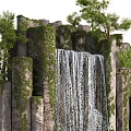 Natural Scenery Featuring Waterfall Rocky Outcrops With Lush Green Vines And Trees