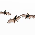 Three Flying Bats in Mid Air with Spread Wings and Natural Flight Posture
