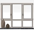 Modern White Frame Casement Windows With Clear Glass And Vases On Black Countertop