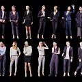 Group of Professional Women in Business Attire with Various Poses Standing and Walking