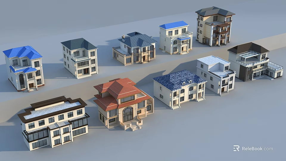 Various Styles Detached Villa Architectural Models With Different Colors And Exterior Designs 3d model 
