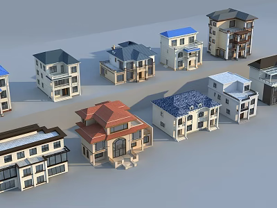 Various Styles Detached Villa Architectural Models With Different Colors And Exterior Designs 3d model