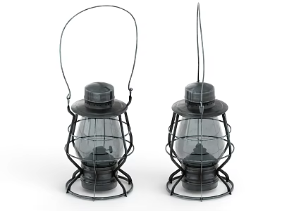 Vintage Black Oil Lamps With Metal Frame Glass Shade And Handle 3d model
