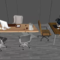 Modern Office Desk Setup With Wooden Top Computer Monitor And Office Chair