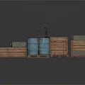 Industrial Equipment Storage Setup With Metal Drums Wooden Pallets And Carts