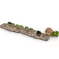 Rustic Stone Pathway With Multiple Potted Plants Green Foliage And Fresh Pumpkin