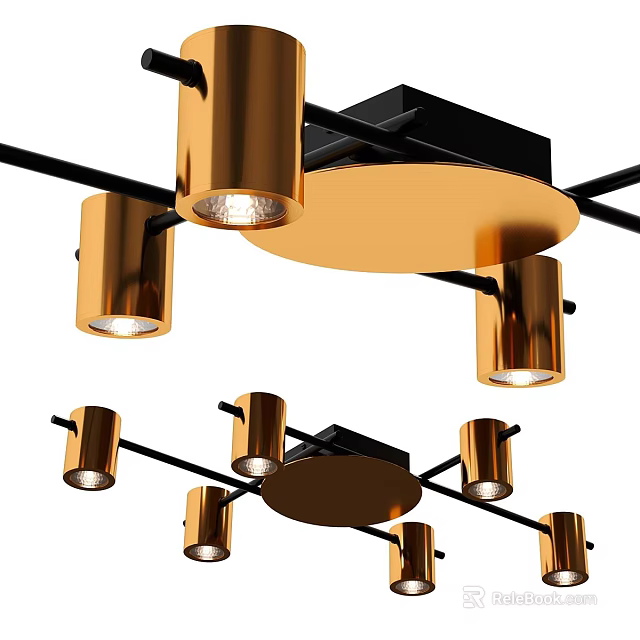Modern Golden Ceiling Lights With Multiple Lamps 3d model 
