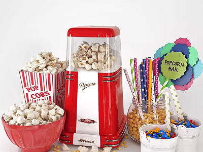 Fresh Popcorn From Red Maker In Paper Boxes Red Bowl For Colorful Popcorn Bar 3d model