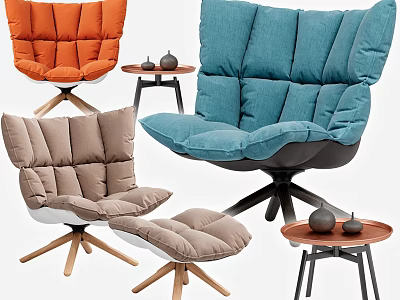Modern Padded Accent Chairs in Multiple Colors with Ottoman and Side Tables for Home Decor 3d model
