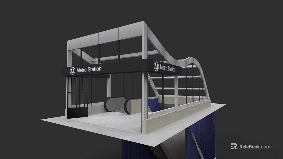 Modern Metro Station Exterior With Glass Structure And Main Entrance 3d model 