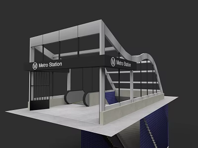 Modern Metro Station Exterior With Glass Structure And Main Entrance 3d model