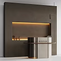 Modern Reception Desk With Stainless Steel Design Warm Lighting And Decorative Items