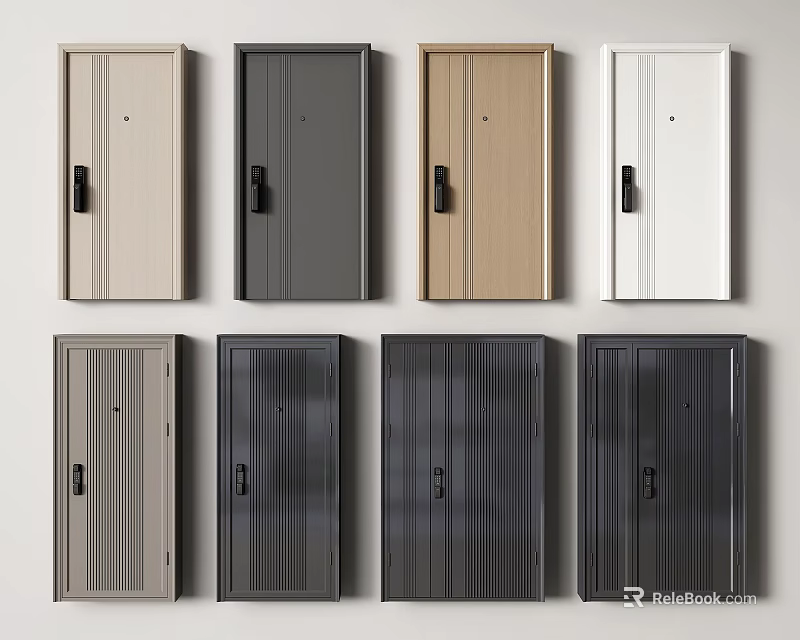Modern Security Doors In Various Colors Featuring Different Panel Designs For Home Protection 3d model