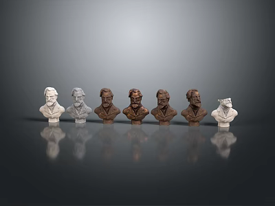 Graduated Color Bust Sculptures Arranged in a Row on Dark Background with Reflections 3d model