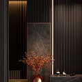 Modern Foyer Hallway With Marble Floor Bronze Vase And Linear Lighting