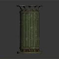 Vintage Green Striped Trash Can With Metal Rim And Base Structure