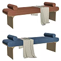 Modern Red and Blue Ottoman Design With Metal Legs White Blanket and Cylindrical Cushions